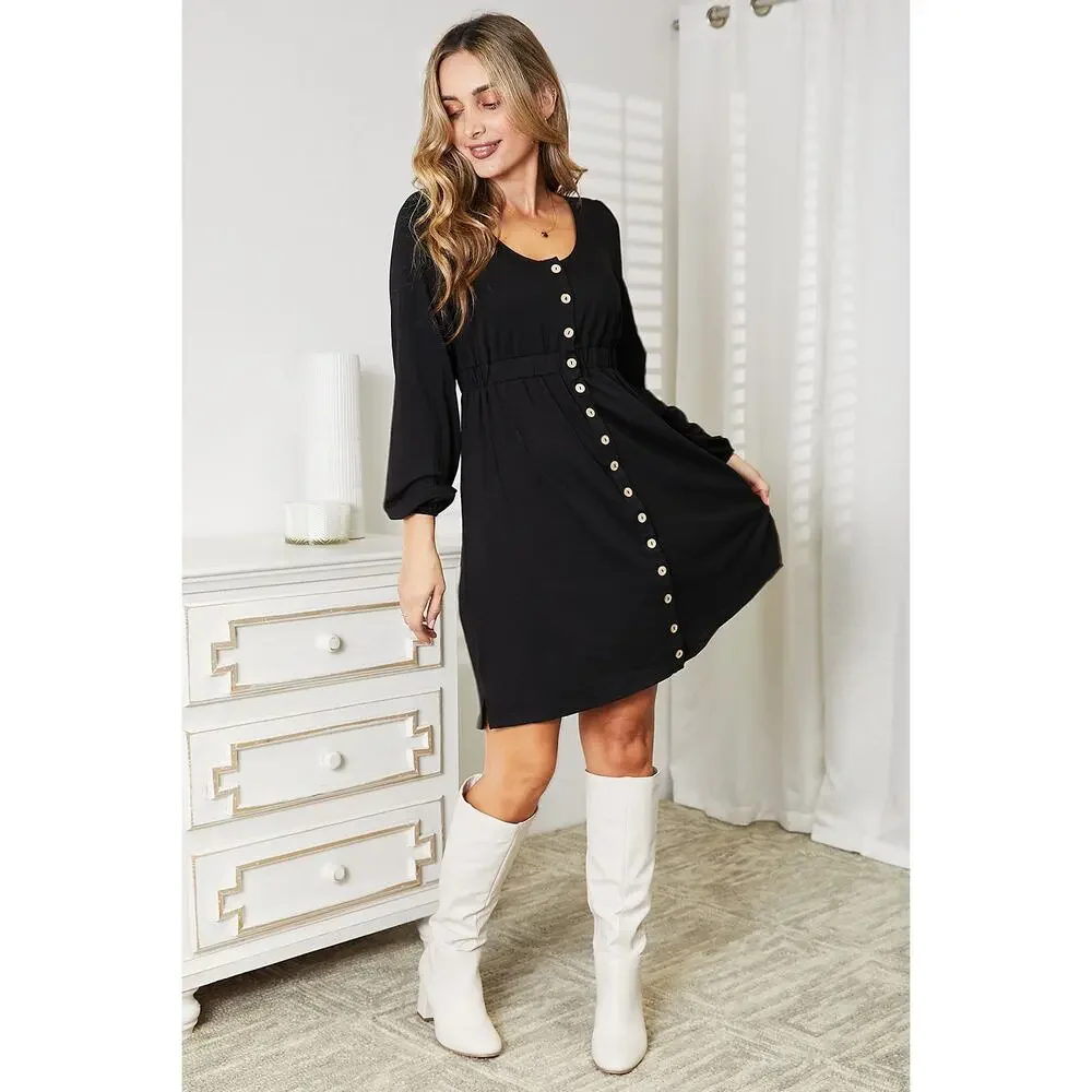 DOUBLE TAKE Black Scoop Neck Empire Waist Long Sleeve Dress Plus - Picture 6 of 8